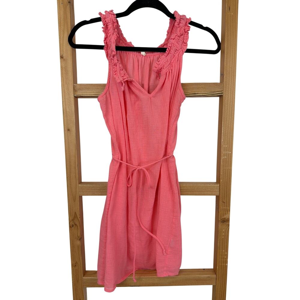 J.Crew Salmon Pink Sleeveless Ruffle Neck Tie Waist Cotton Midi Dress Size Small